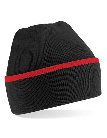 Ciepła czapka beanie zimowa z wywijanym brzegiem unisex Beechfield - Black & Classic Red