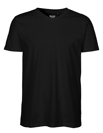 T-shirt męski z dekoltem V, dopasowany, bawełna organiczna - Black