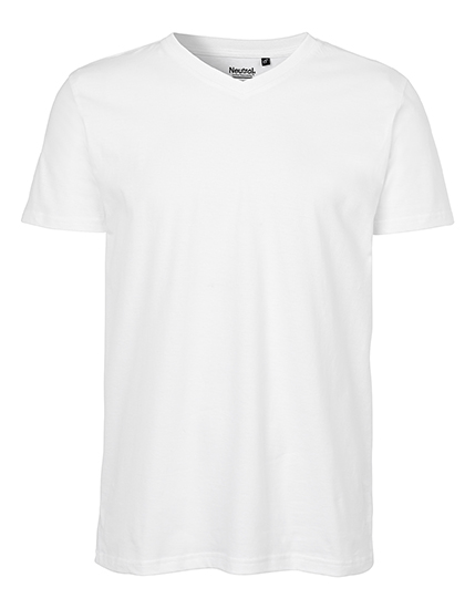 Koszulka męska dekolt V bawełna Fairtrade dopasowana Neutral - White