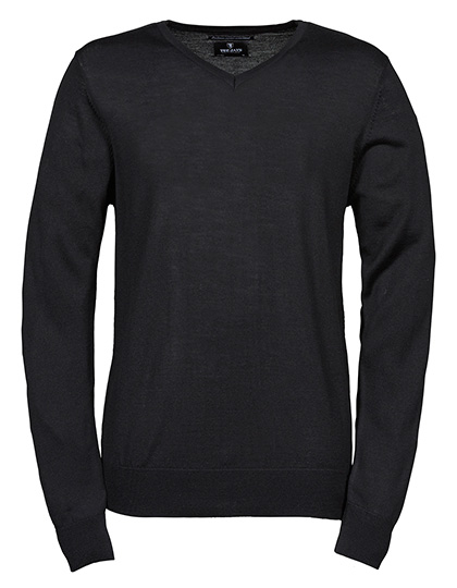 Sweter męski z dekoltem V, wełna merynosów - Black